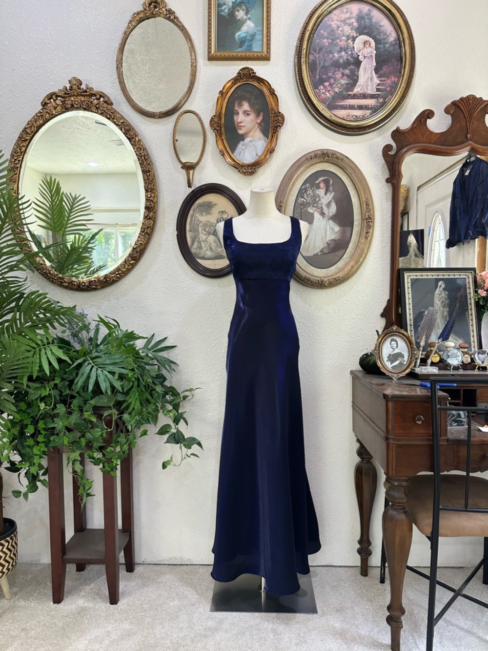 Vintage Alex Evenings Navy Satin Formal Dress Set